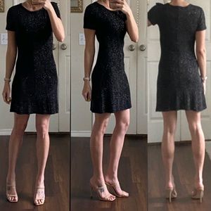 Vintage Bari Jay 90s 90’s black silver glitter sparkly short sleeve slinky dress